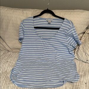 Tommy Bahama Blue and White Ruched Wrap T-Shirt